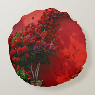 Red Flower Round Pillow