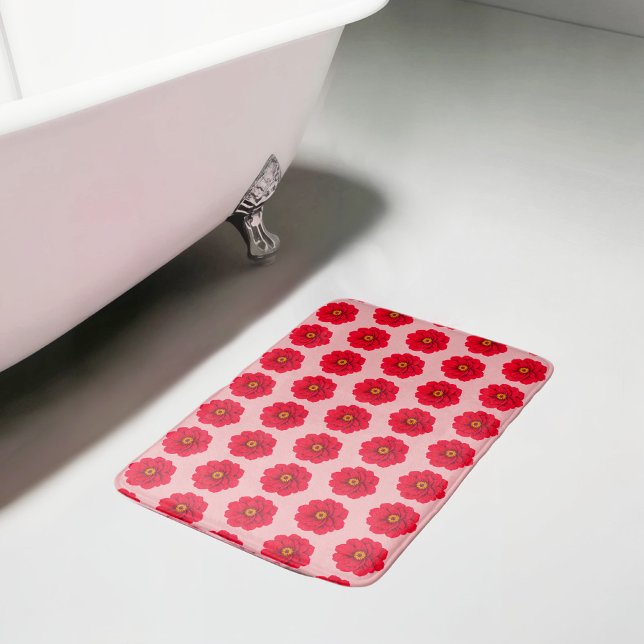 Red Flower Seamless Pattern Bath Mat (Bath mat with seamless pattern of a red flower)