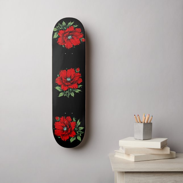 Red Flower Skateboard (Wall Art)