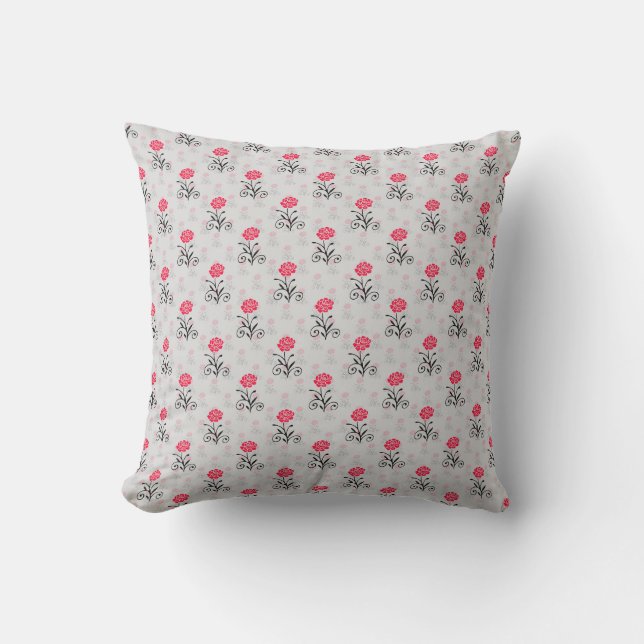 Red Flower Stalk Illustration Design Throw Pillow (Front)