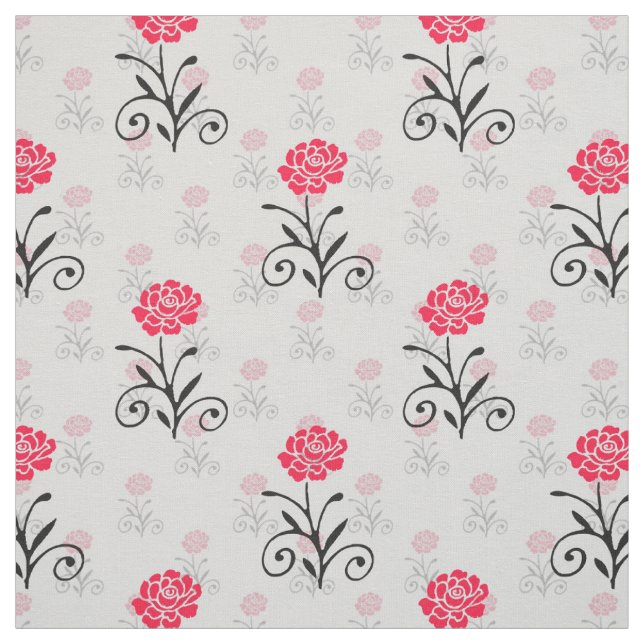 Red Flower Stalk Illustration Fabric (Swatch)