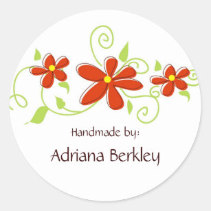 Red Flower Sticker Labels for Handmade Items