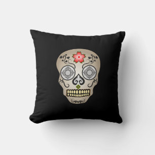 Red Flower Sugar Skull Pillow