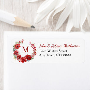 Red Flower Summer Wreath Monogram Return Address