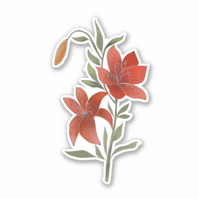 Red flower, Tiger Lily, flowers and leaves (Front)