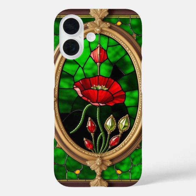 Red Flower Vivid Stained Glass Art Case-Mate iPhone Case (Back)