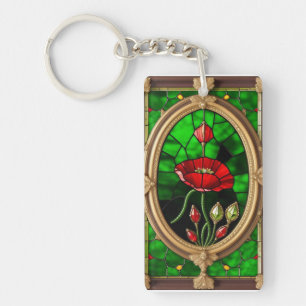 Red Flower Vivid Stained Glass Art Keychain