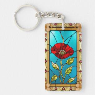 Red Flower Vivid Stained Glass Art Keychain