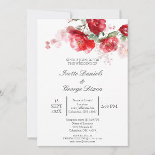 Red flower wedding invitation
