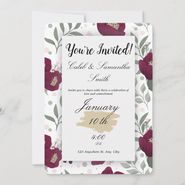 Red Flower Wedding Invitation (Devant)