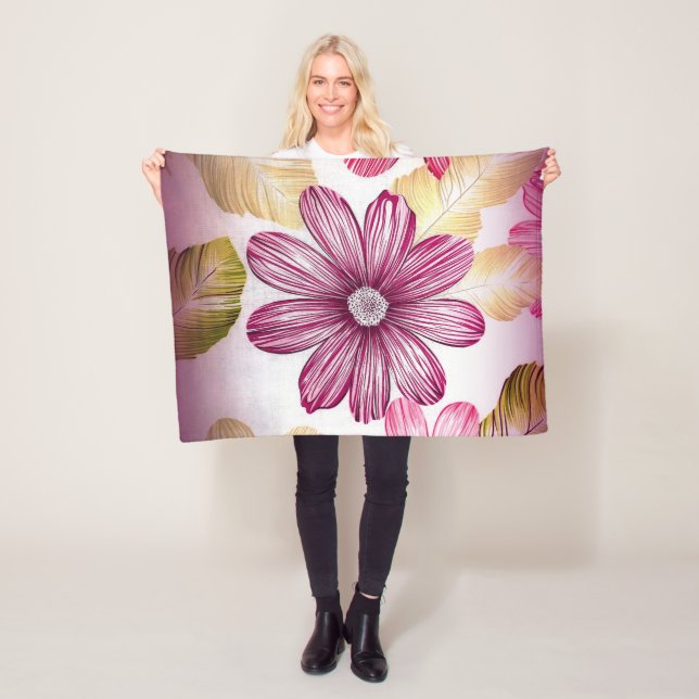 Red Flower With Leaves Fleece Blanket (In Situ)