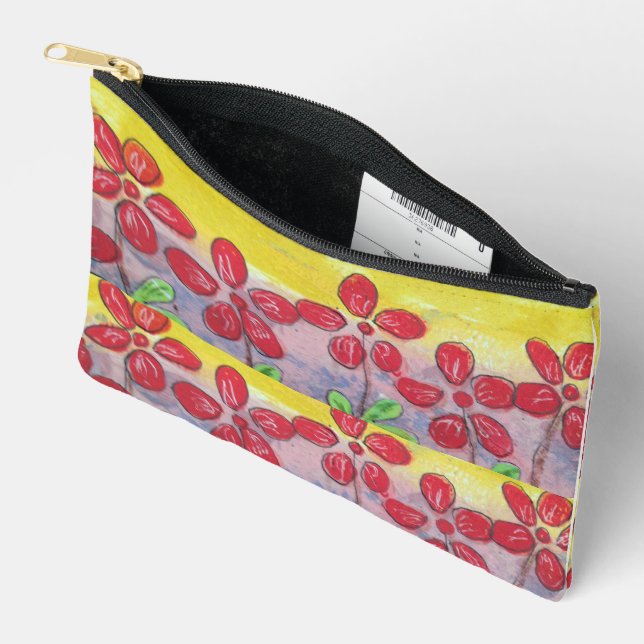 Red Flowered  Accessory Pouch (Open)