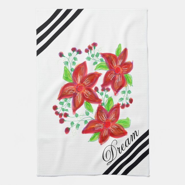Red Flowered Design Kitchen Towel (Vertical)
