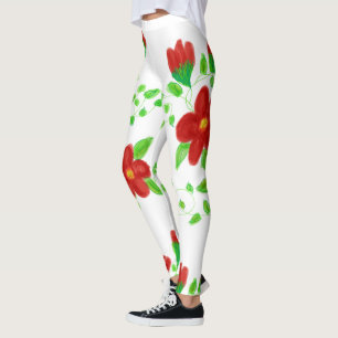 Red Flowered Designer Leggings