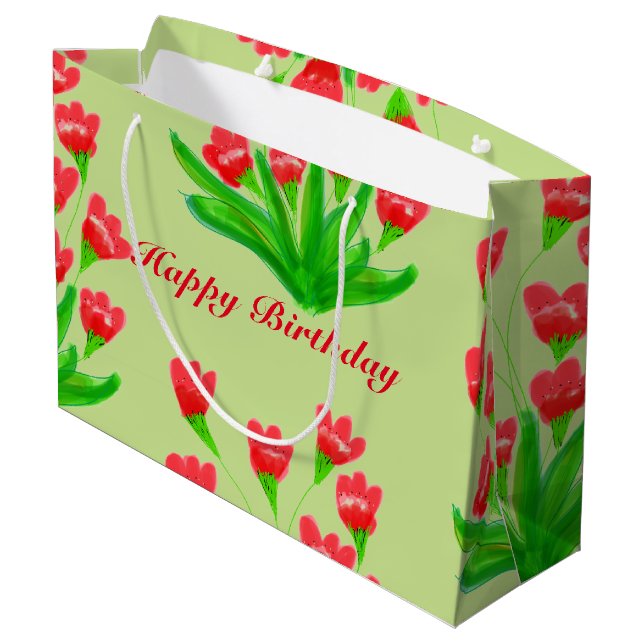 Red Flowered Large Paper Gift Bag (Back Angled)