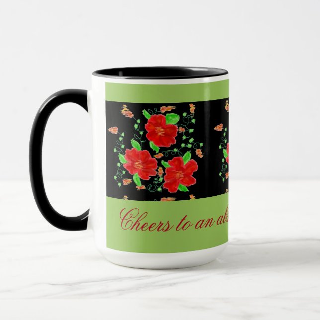 Red Flowered Pattern Coffee Mug (Left)