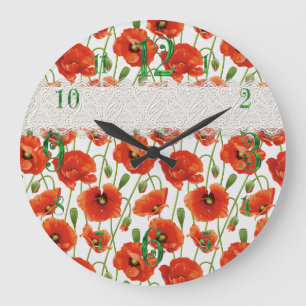 Red Flowering Poppy Large Clock