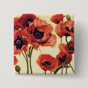 Red Flowers 2 Inch Square Button