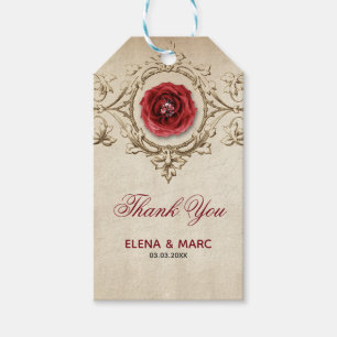 Red Flowers And Beige Ornament Gift Tags