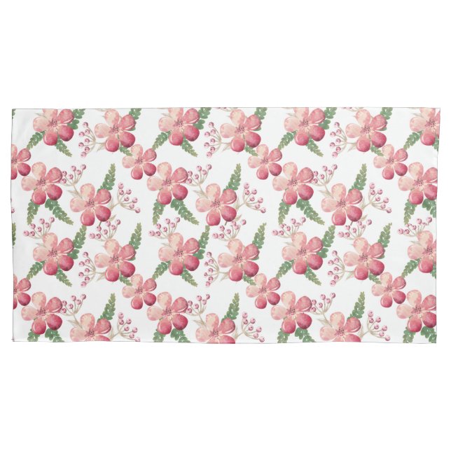 Red Flowers and Berries with Green Leaves  Pillowcase (Front-Left)