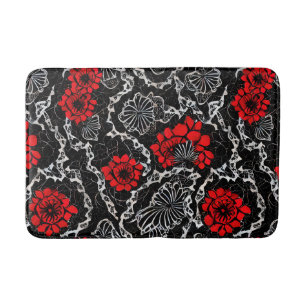 Red Flowers and Black Lace Seamless Pattern Bath Mat