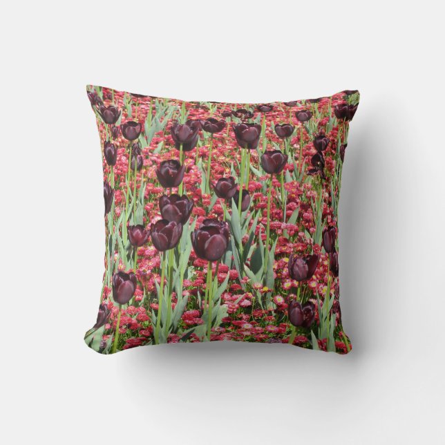 Red Flowers and dark tulips Throw Pillow (Front)