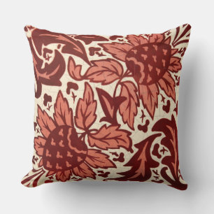 Red Flowers and Fruit Antique Pattern Throw Pillow