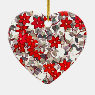 Red flowers and silver grey leaves ceramic ornament