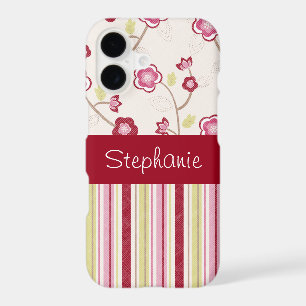 Red Flowers and Stripes Personalized Barely There