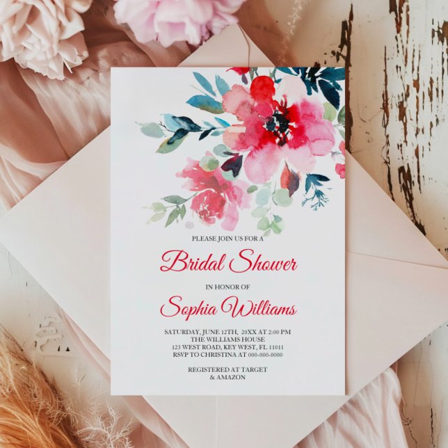 Red Flowers Bridal Shower Invitation (Creator Uploaded)