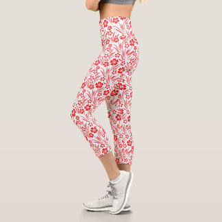 Red Flowers  Capri Leggings
