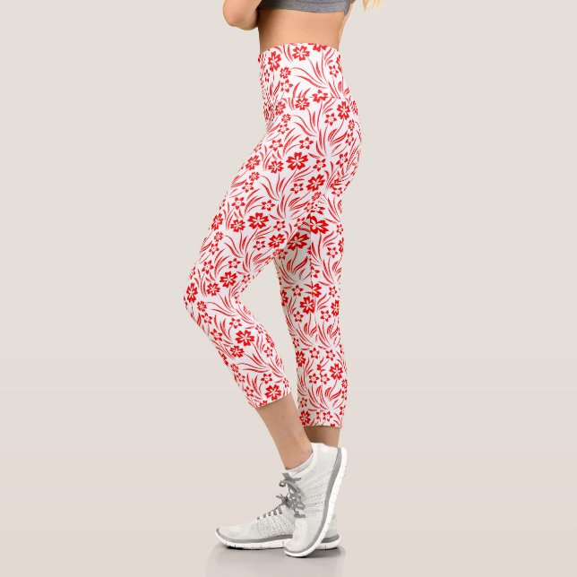 Red Flowers  Capri Leggings (Left)