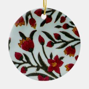 Red Flowers Ceramic Ornament