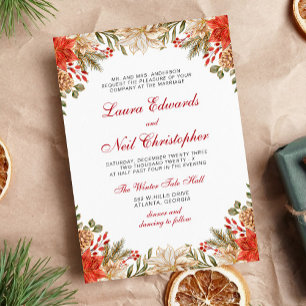 Red Flowers Chrismas Winter Wedding  Invitation