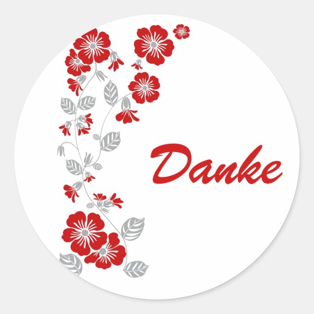 red flowers classic round sticker (Front)
