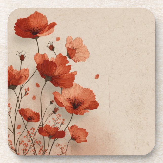 Red flowers.  coaster (Front)