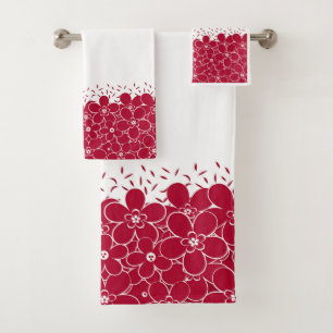 Red flowers daisies on white background  bath towel set