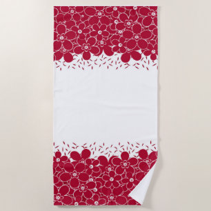 Red flowers daisies on white background  beach towel