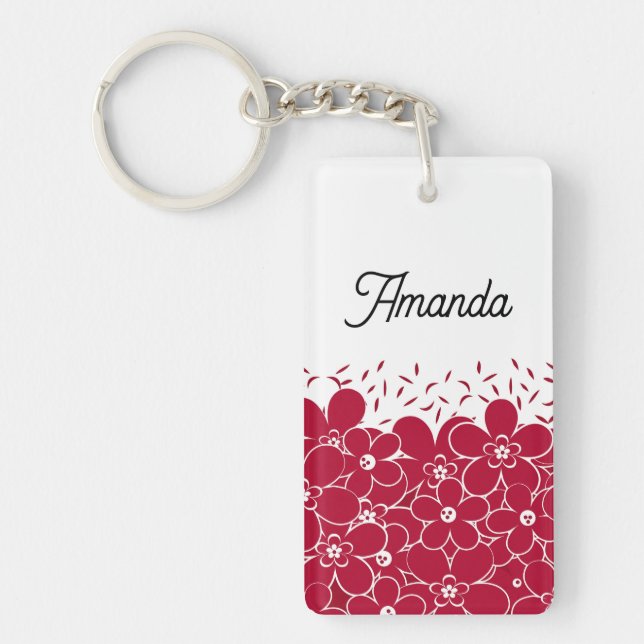 Red flowers daisies on white background  keychain (Front)