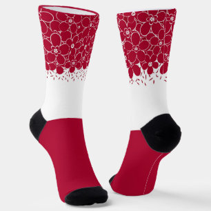 Red flowers daisies on white background socks