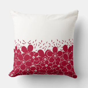 Red flowers daisies on white background throw pillow