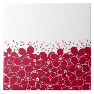 Red flowers daisies on white background tile