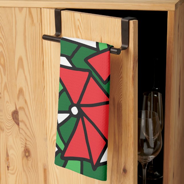 Red Flowers Doodle Art Kitchen Towel (Thirds Fold)