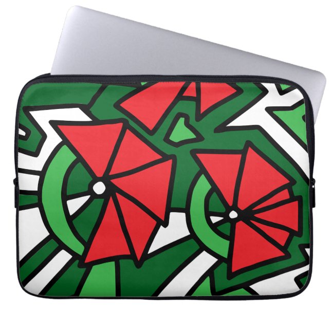 Red Flowers Doodle Art Laptop Sleeve (Front)