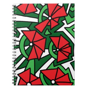 Red Flowers Doodle Art Notebook