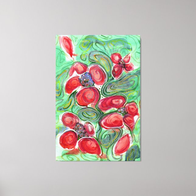 Red Flowers Fantasy Canvas Print (Front)