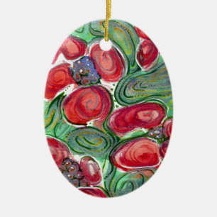 Red Flowers Fantasy Ceramic Ornament