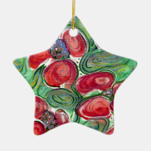 Red Flowers Fantasy Ceramic Ornament