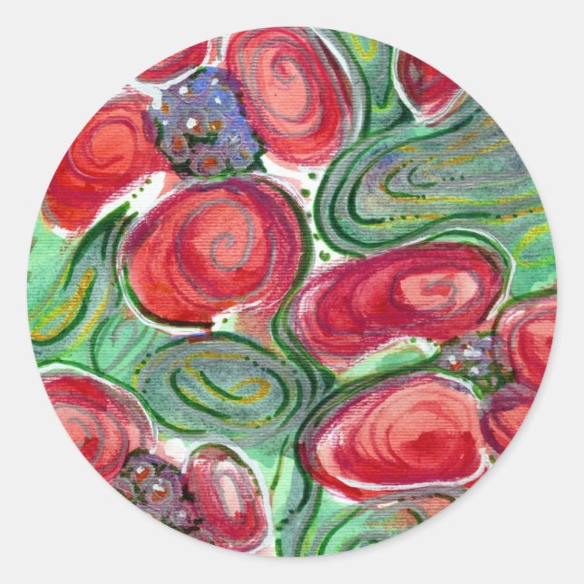 Red Flowers Fantasy Classic Round Sticker (Front)