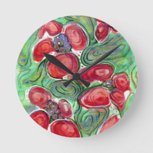 Red Flowers Fantasy Round Clock